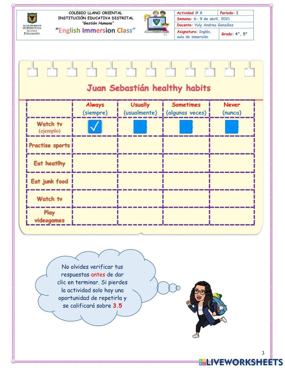8. 4° y 5° Healthy habits, how often do you?