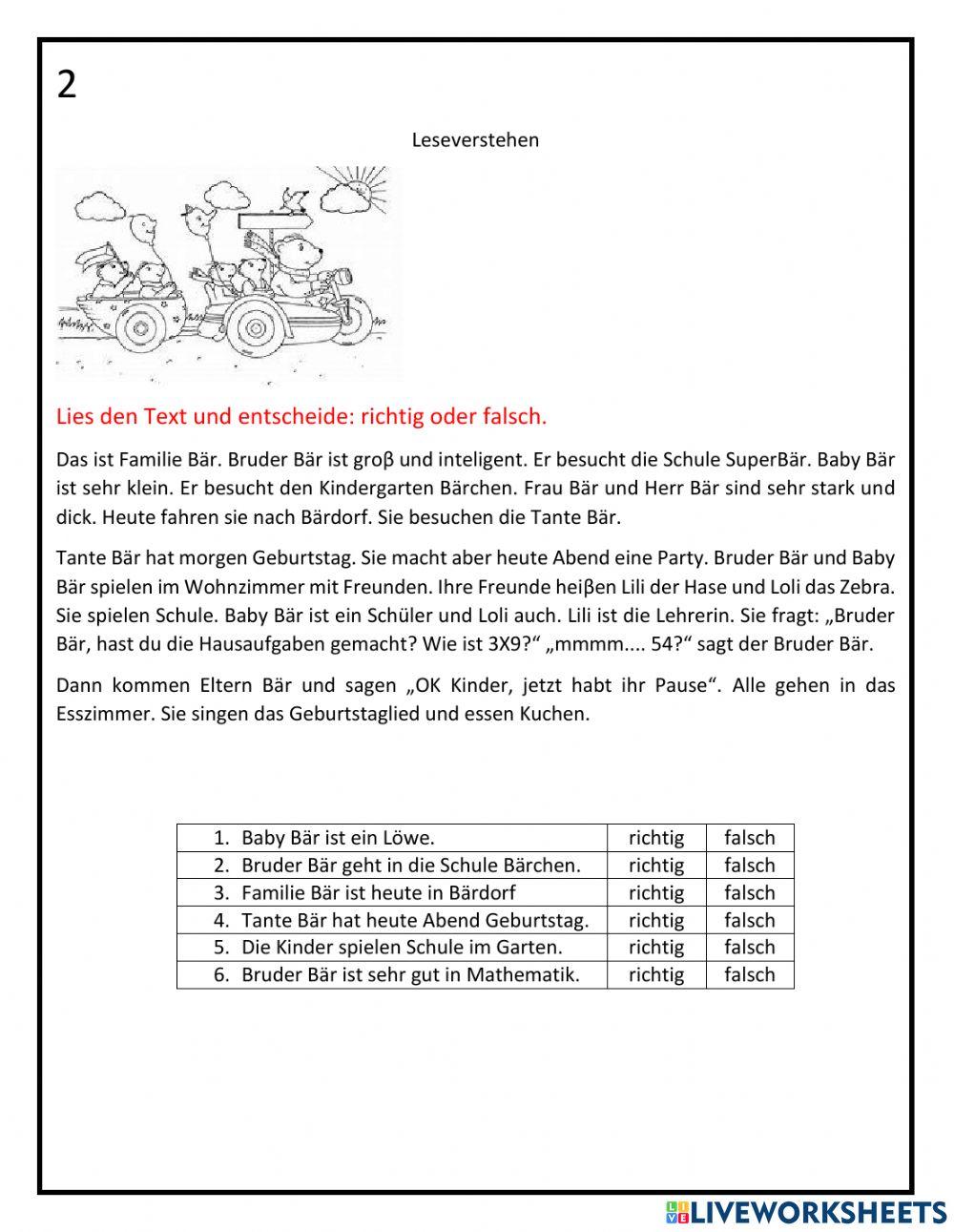 Leseveretehen Familie Bär