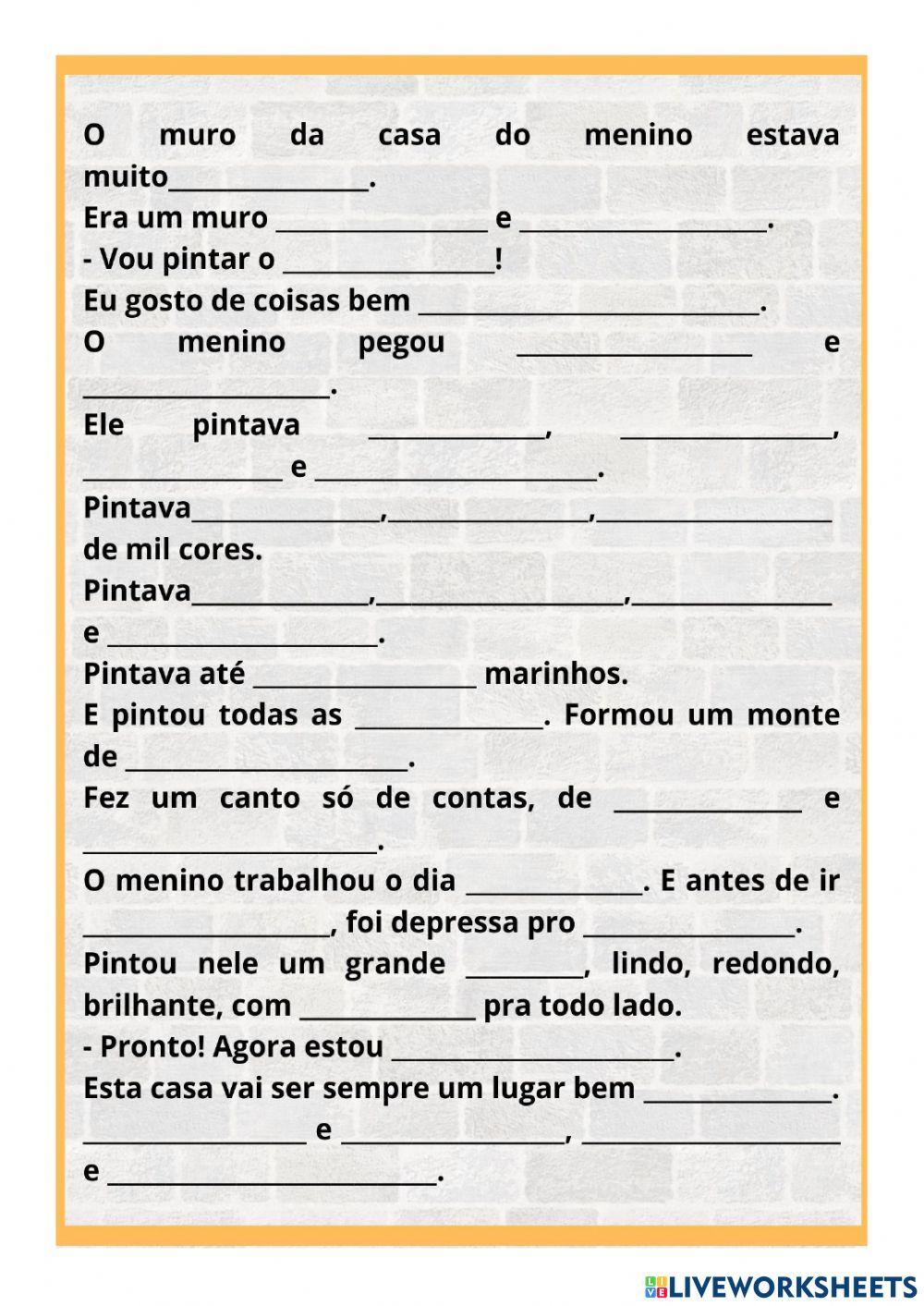 Atividade do livro o menino e o muro complete a frase descubra o