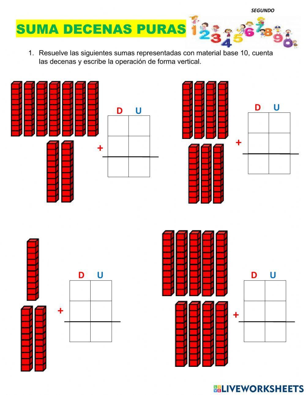 Suma - problemas decenas hasta el 90
