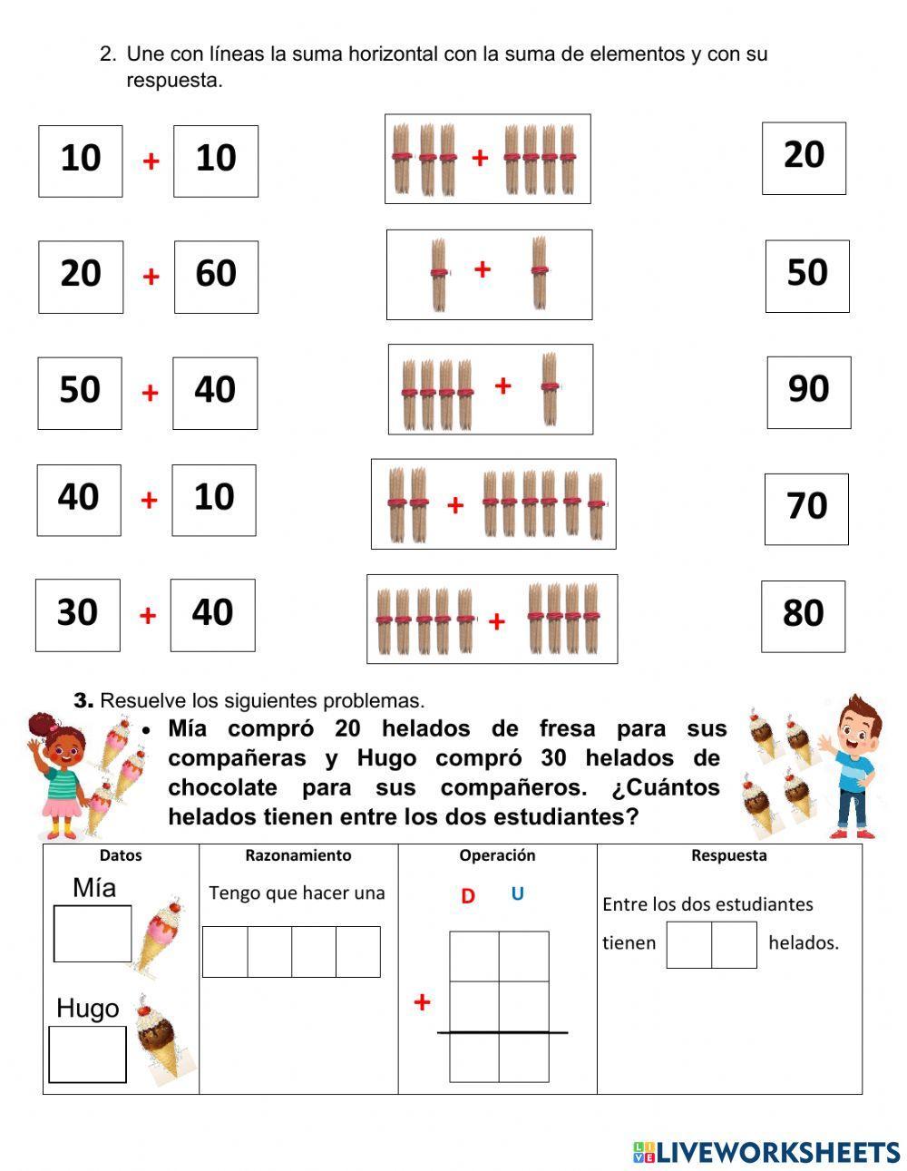 Suma - problemas decenas hasta el 90