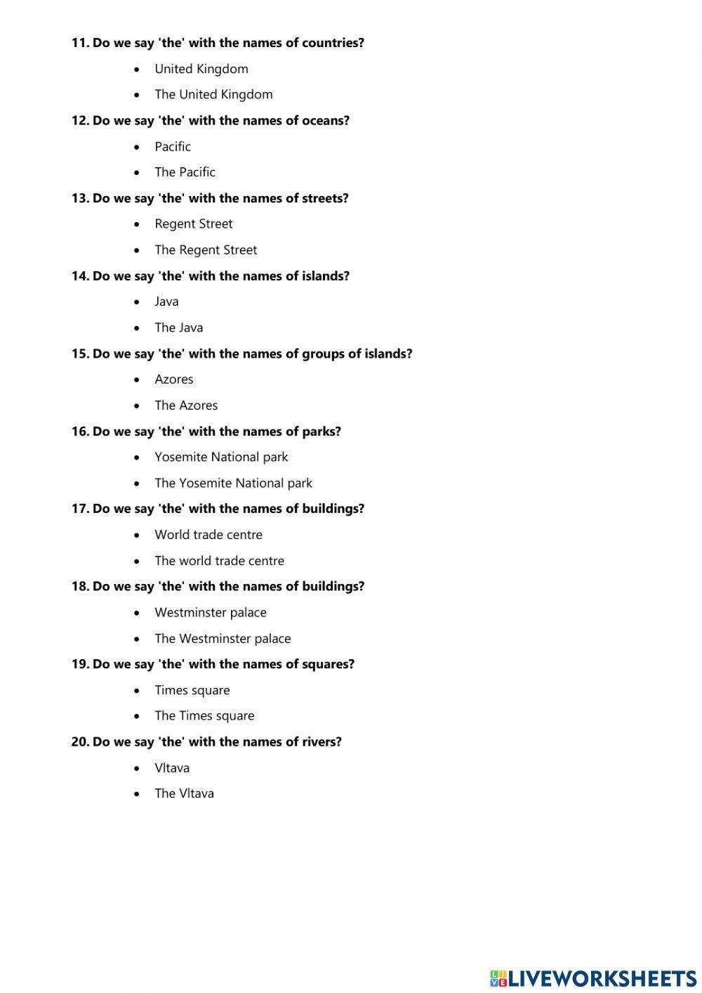 Definite or zero article with places