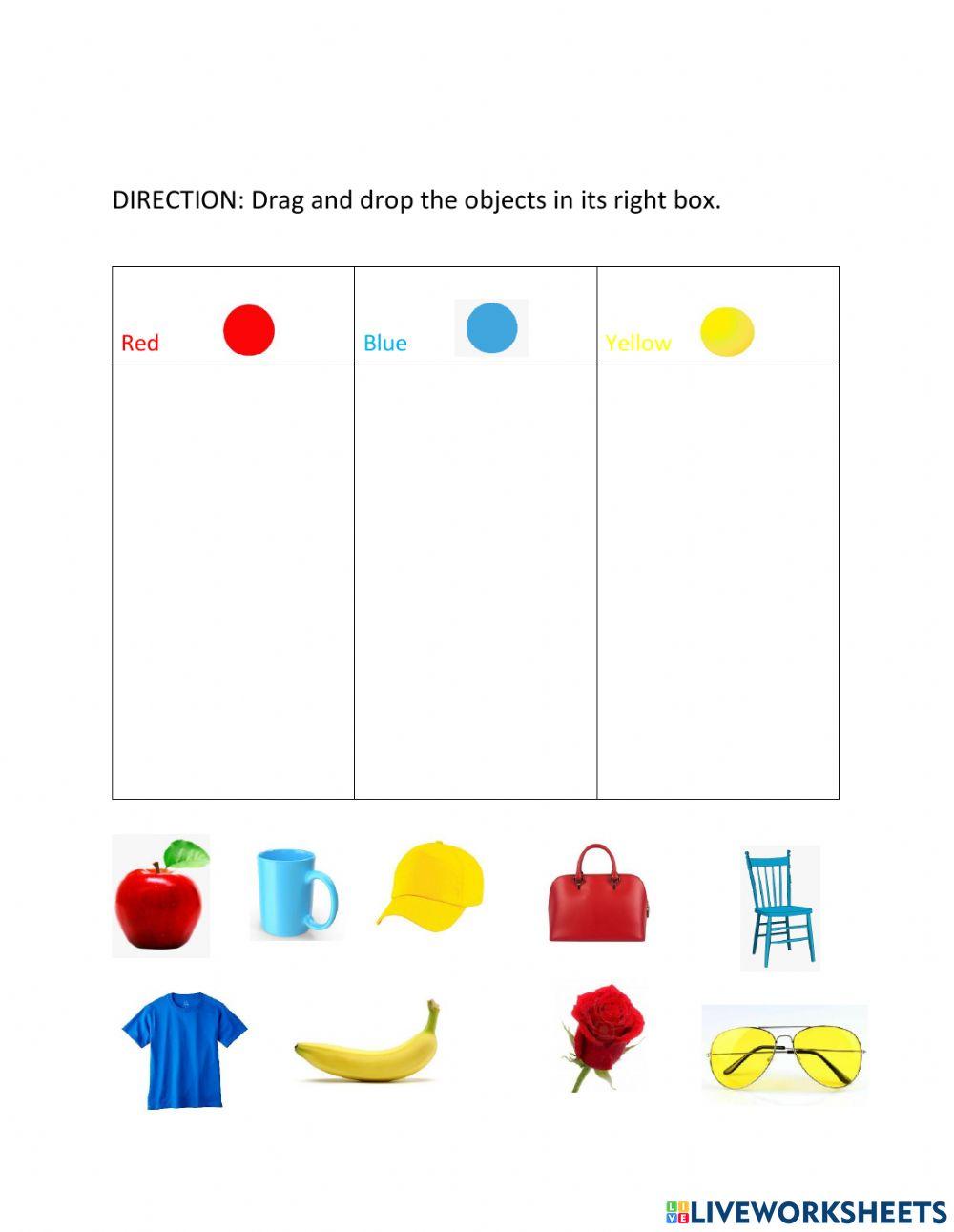 ColorsRed,Blue,Yellow worksheet Live Worksheets