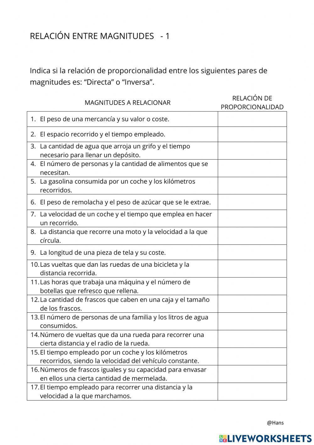 Relación entre magnitudes - 1