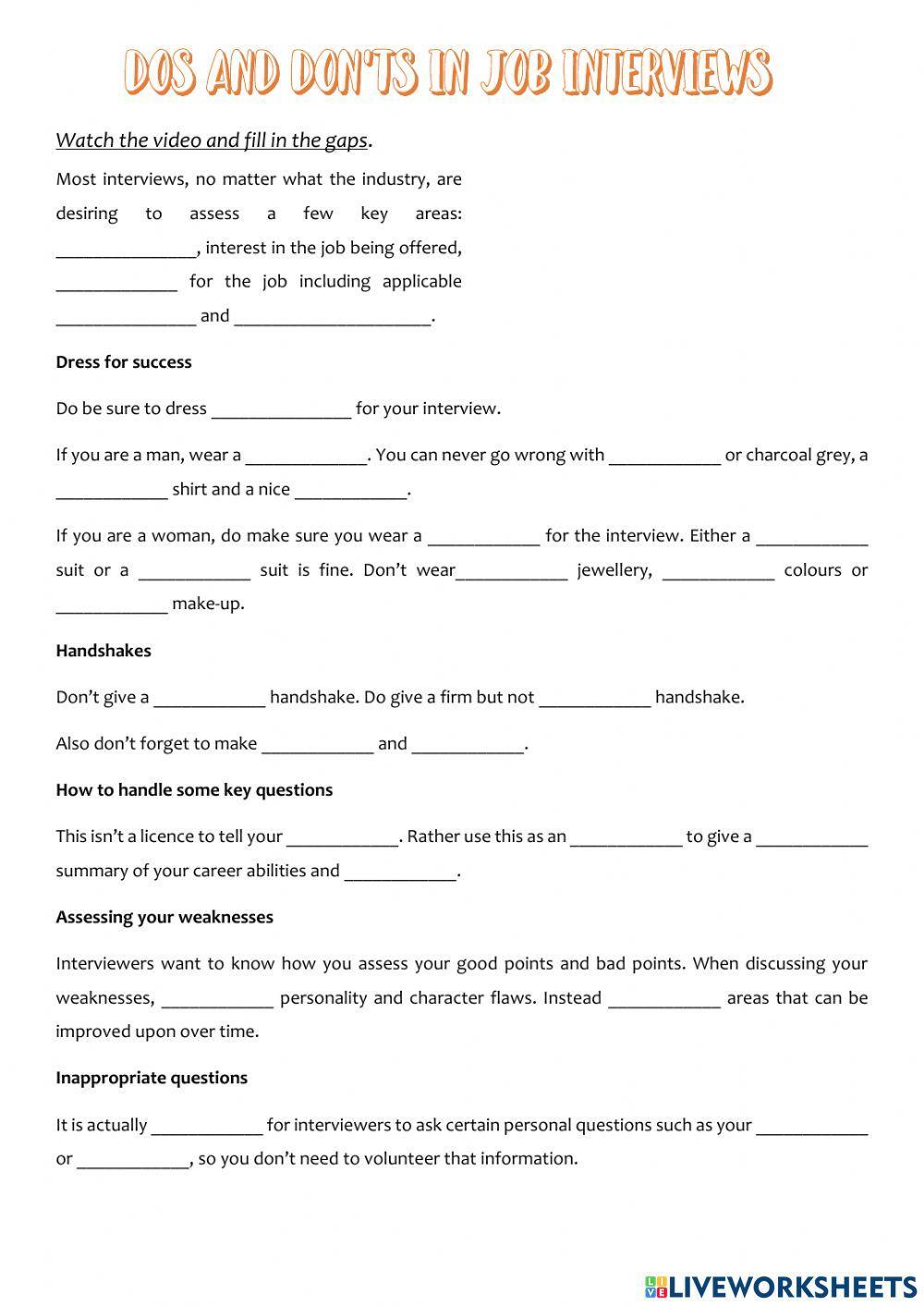 Dos and don'ts in job interviews