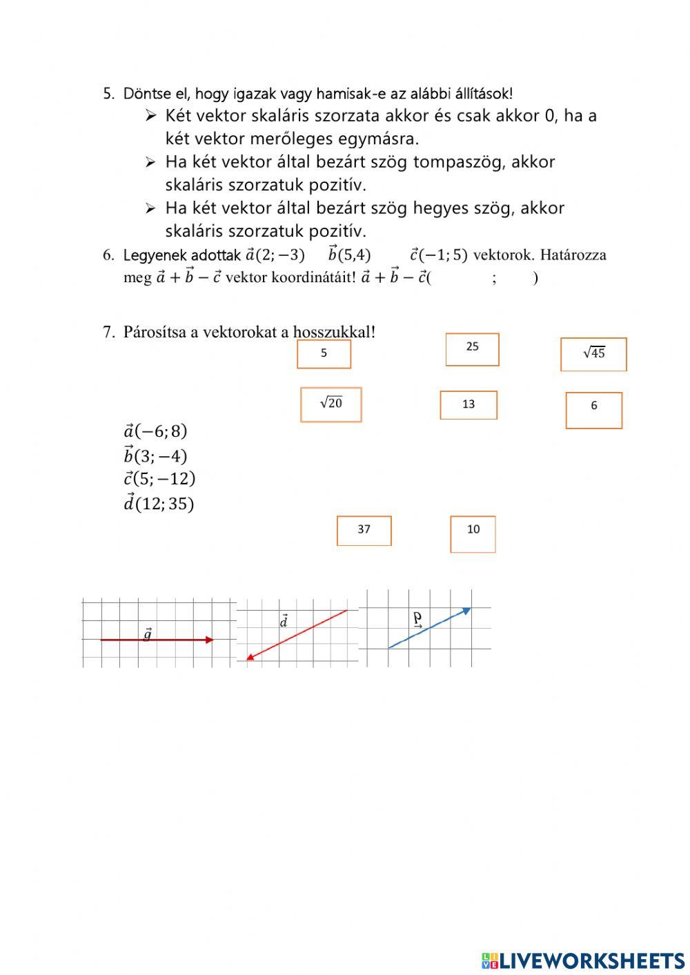 Vektorok, osztópontok
