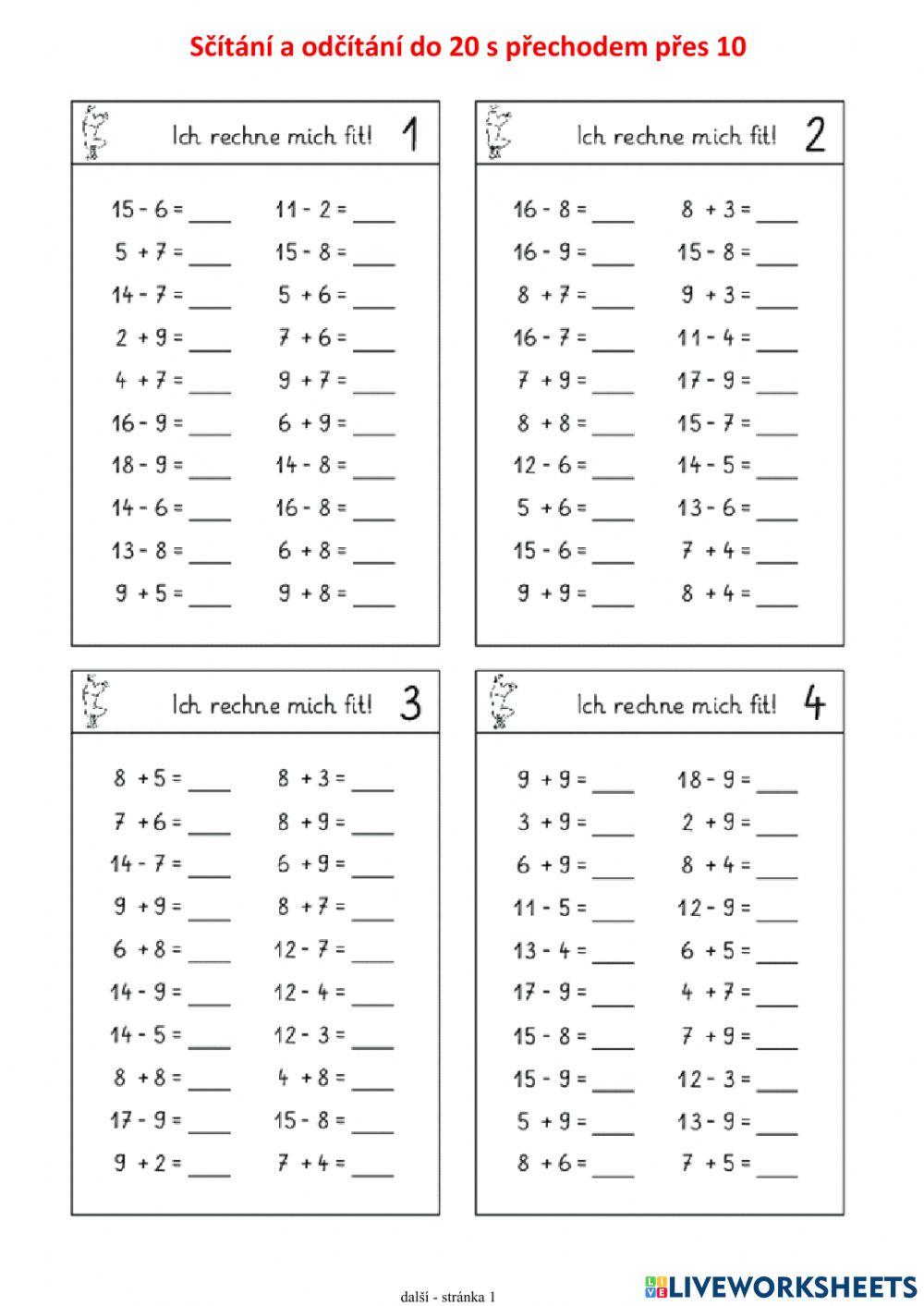 Sčítání a odčítání do 20 s přechodem přes 10