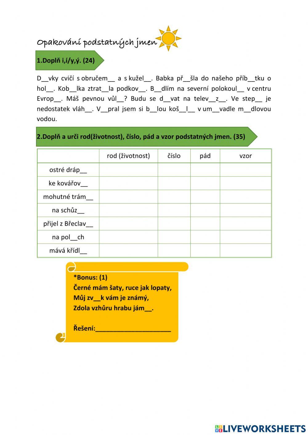 Podstatná jména - opakování