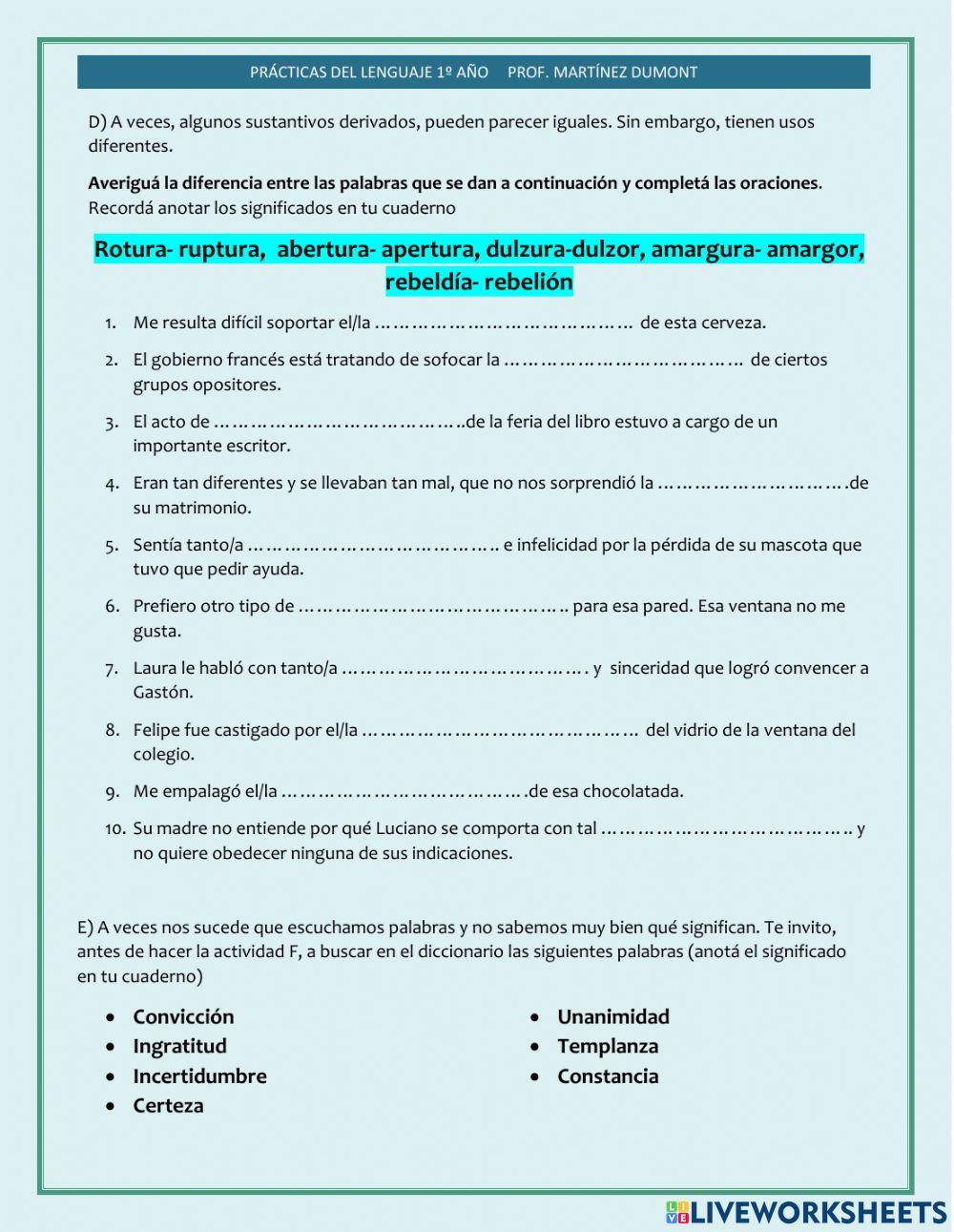 Sustantivos derivados