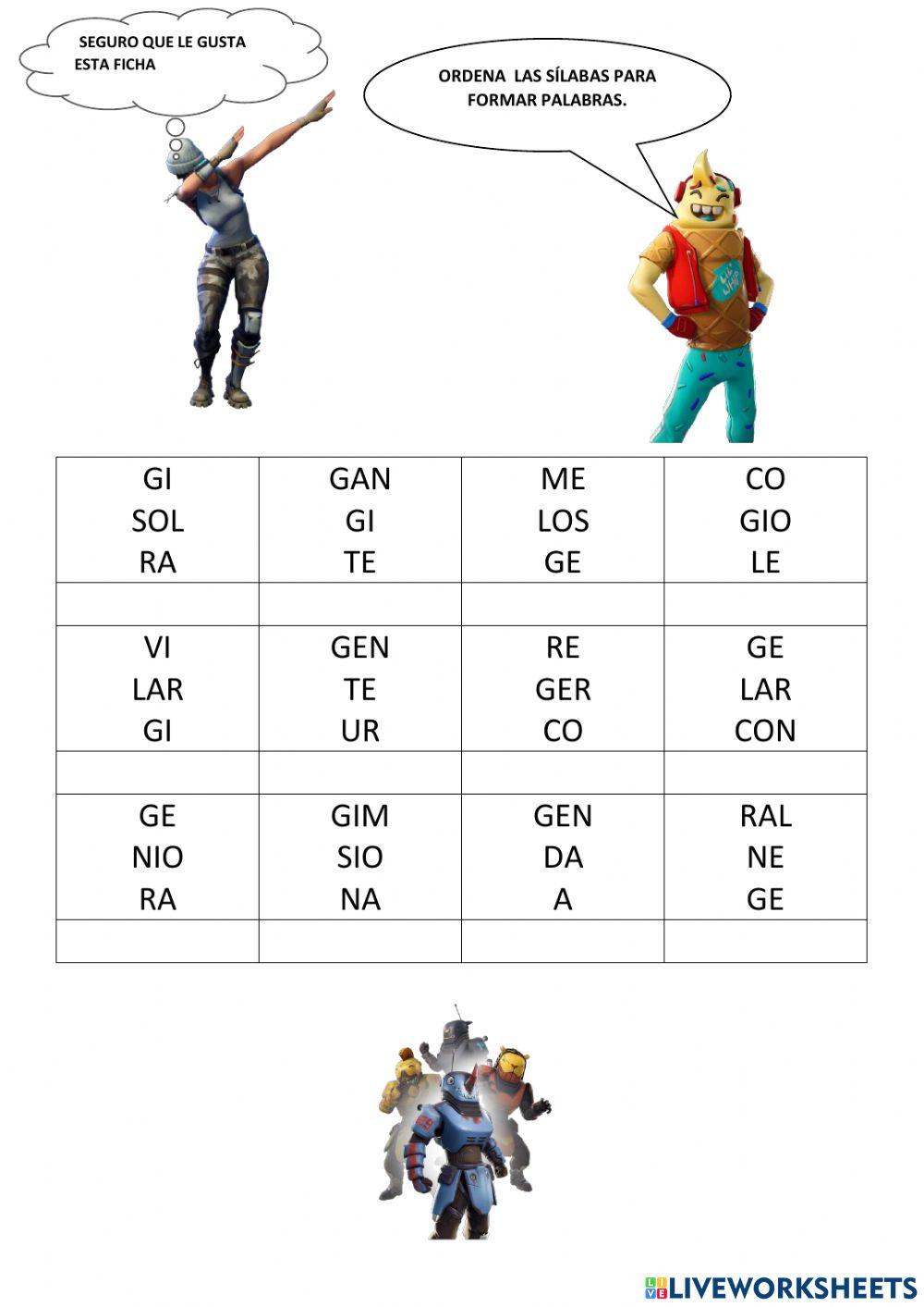Ordena sílabas Ordena sílabas