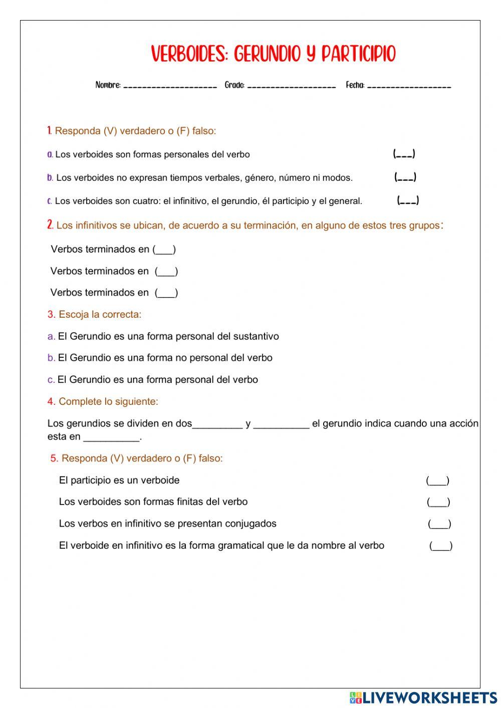 Verboides: Gerundio y Participio