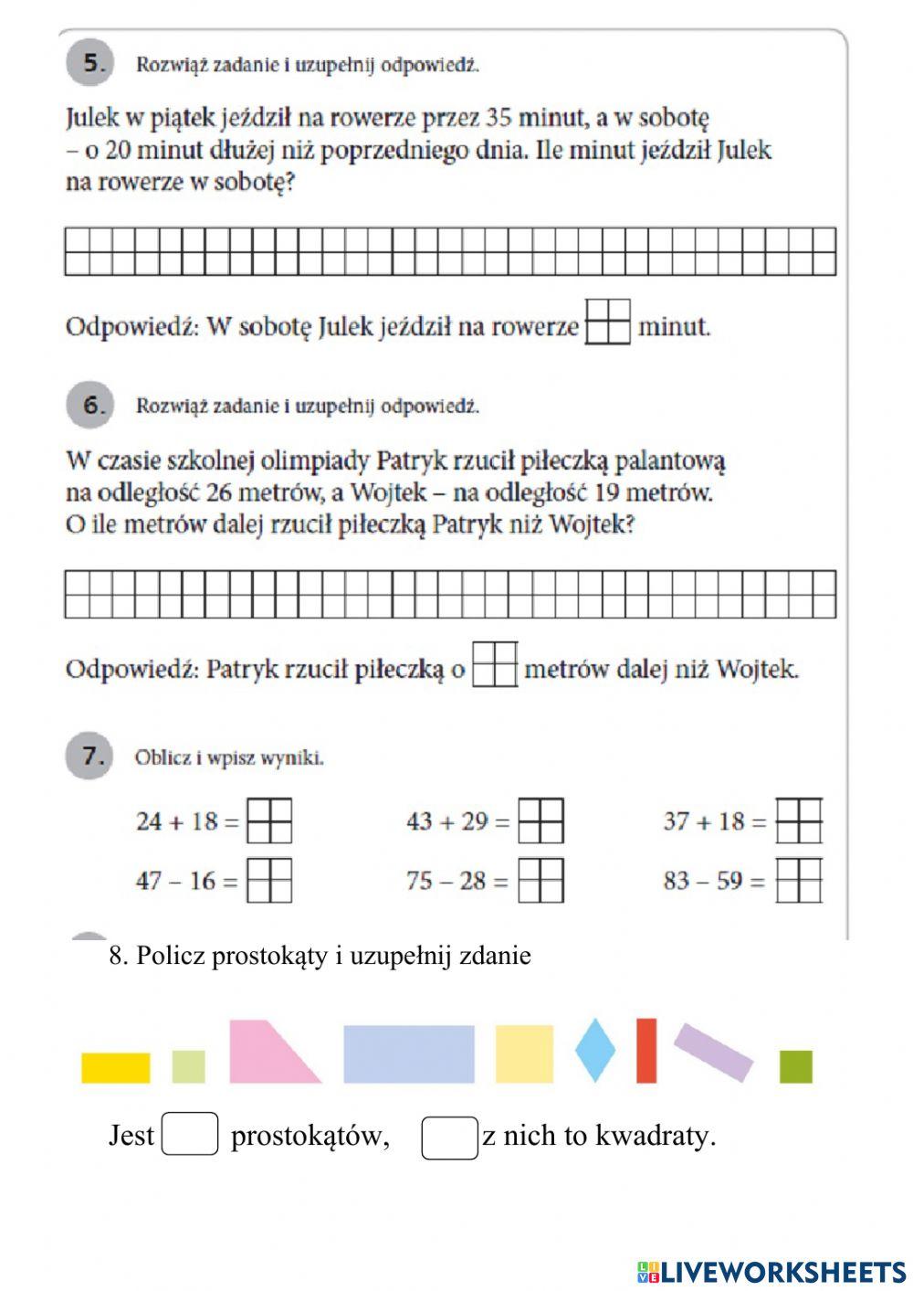 Dodawanie i odejmowanie w zakresie 100