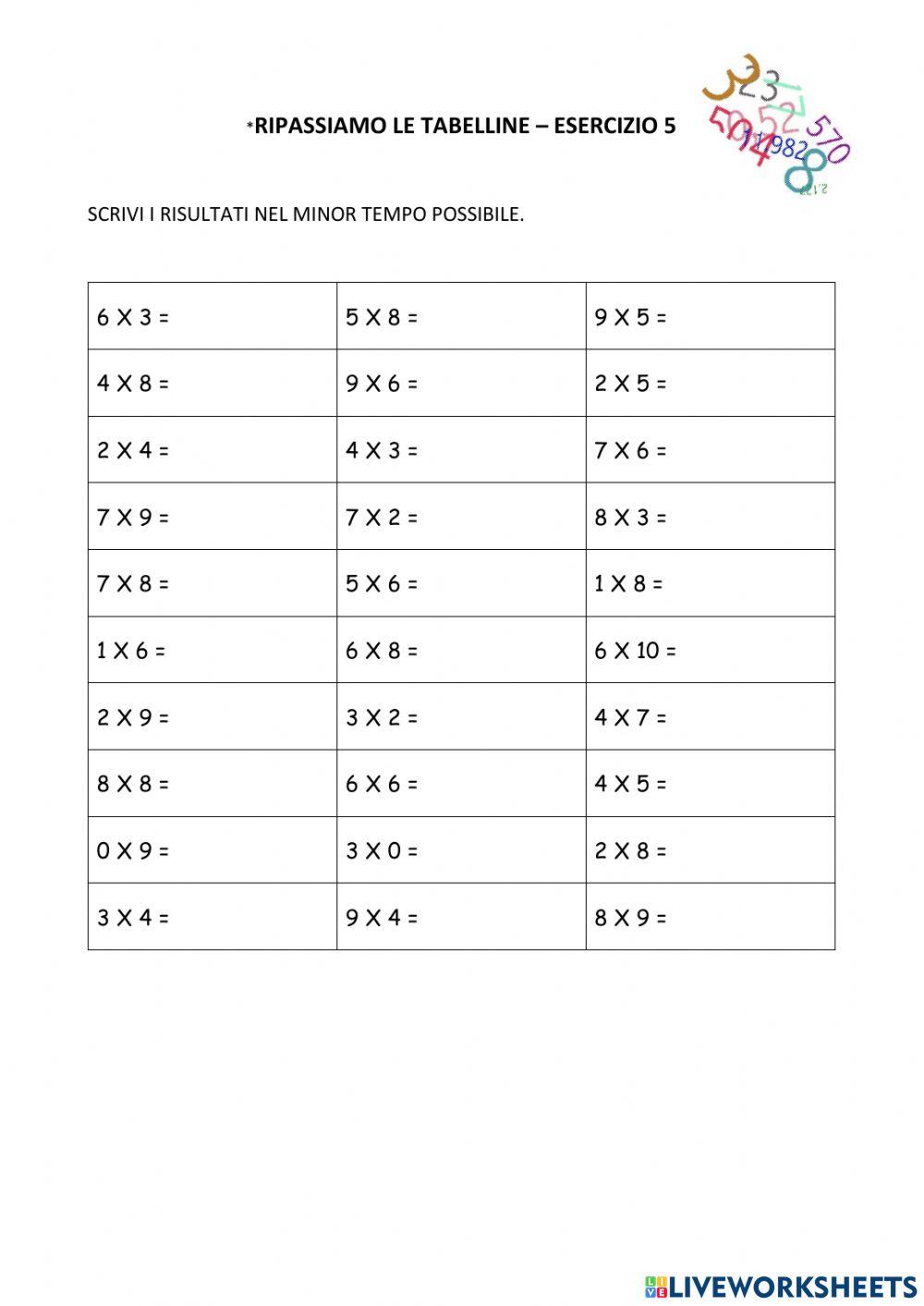 Tabelline entro il 9