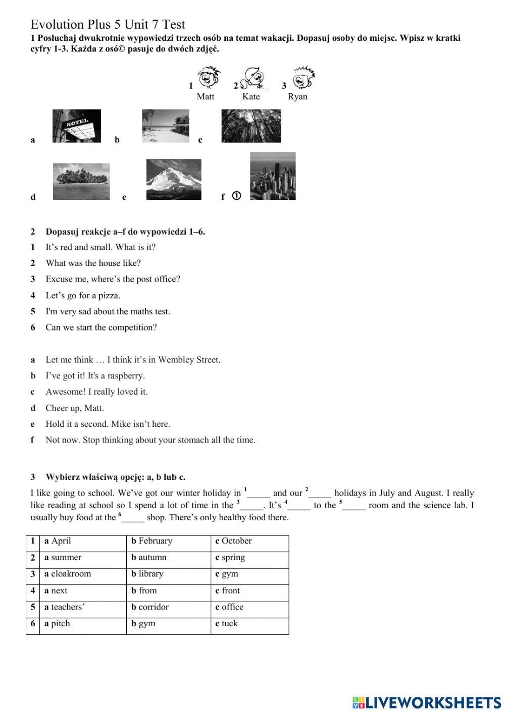 Evolution Plus Klasa 5 Unit 1 6540109 | Evolution Plus 5 Unit 7 Test | Iwona Szepeta