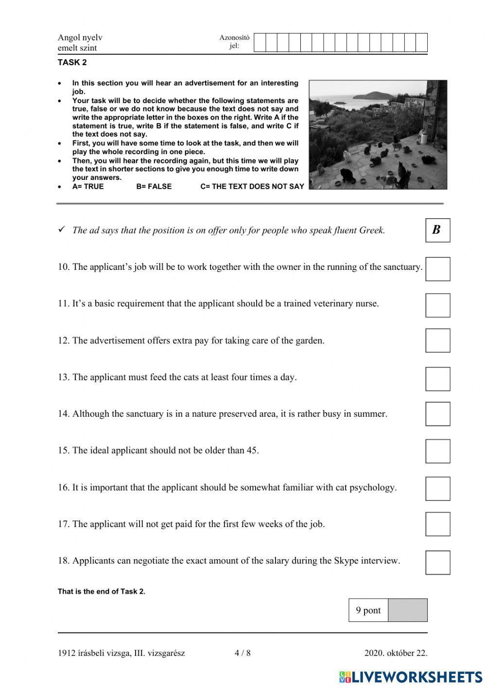 Hungarian Matura exam tasks: 2020