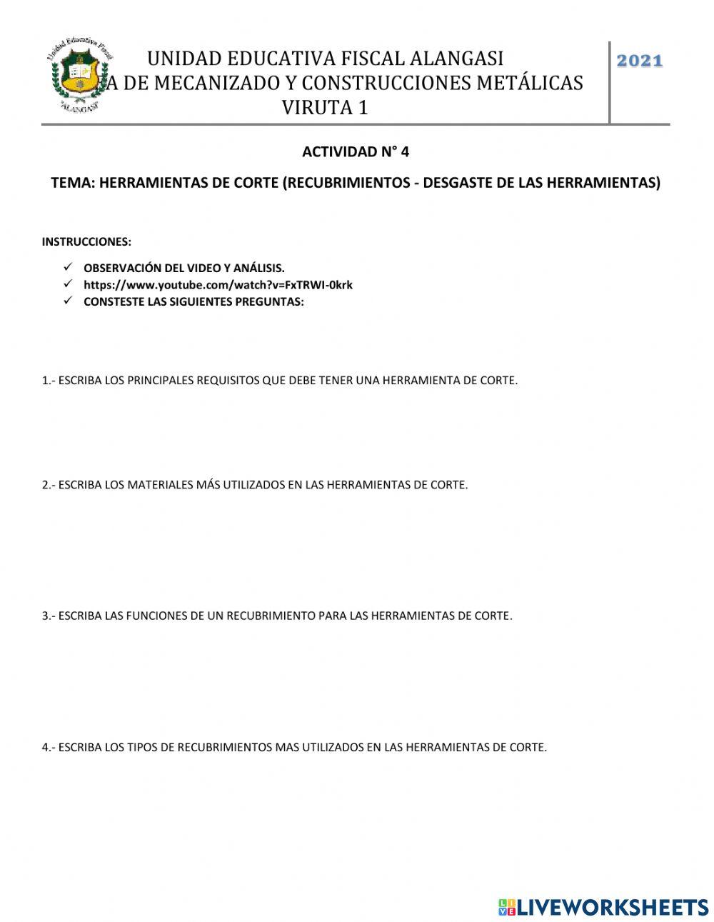 Desgaste herramientas de corte