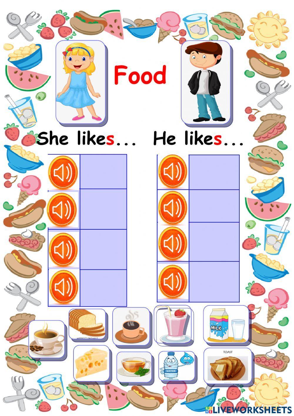 Food and drinks.She likes... He likes