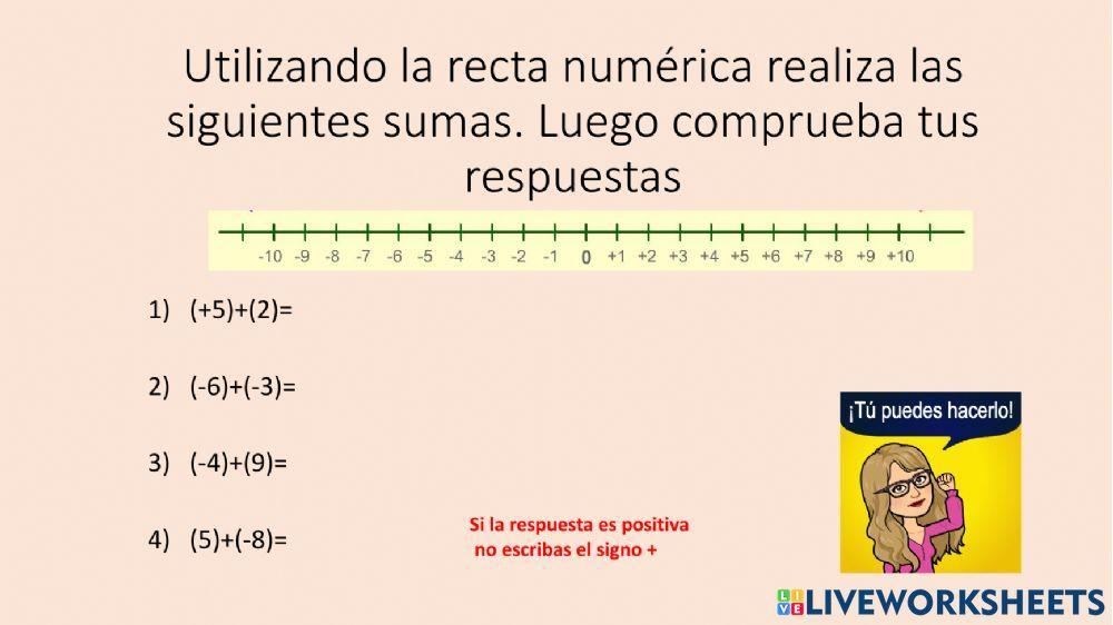 Suma de números enteros utilizando la recta numérica