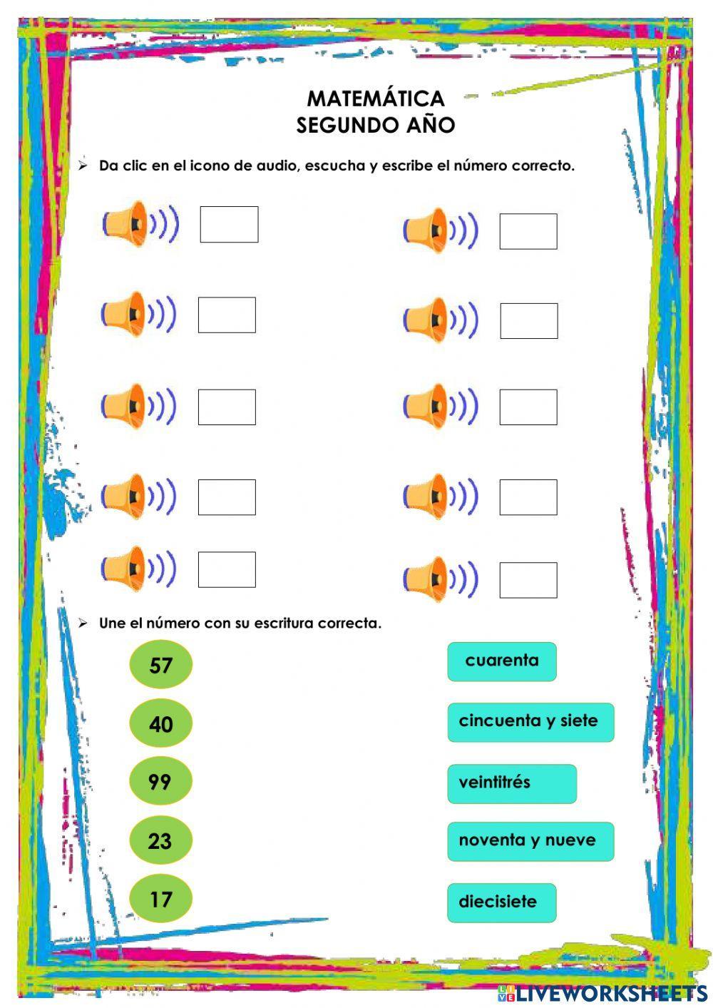 Ejercicios de números de dos cifras