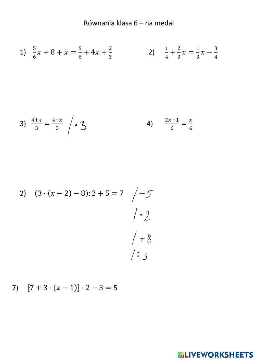 Rozwiazywanie rownan - na medal
