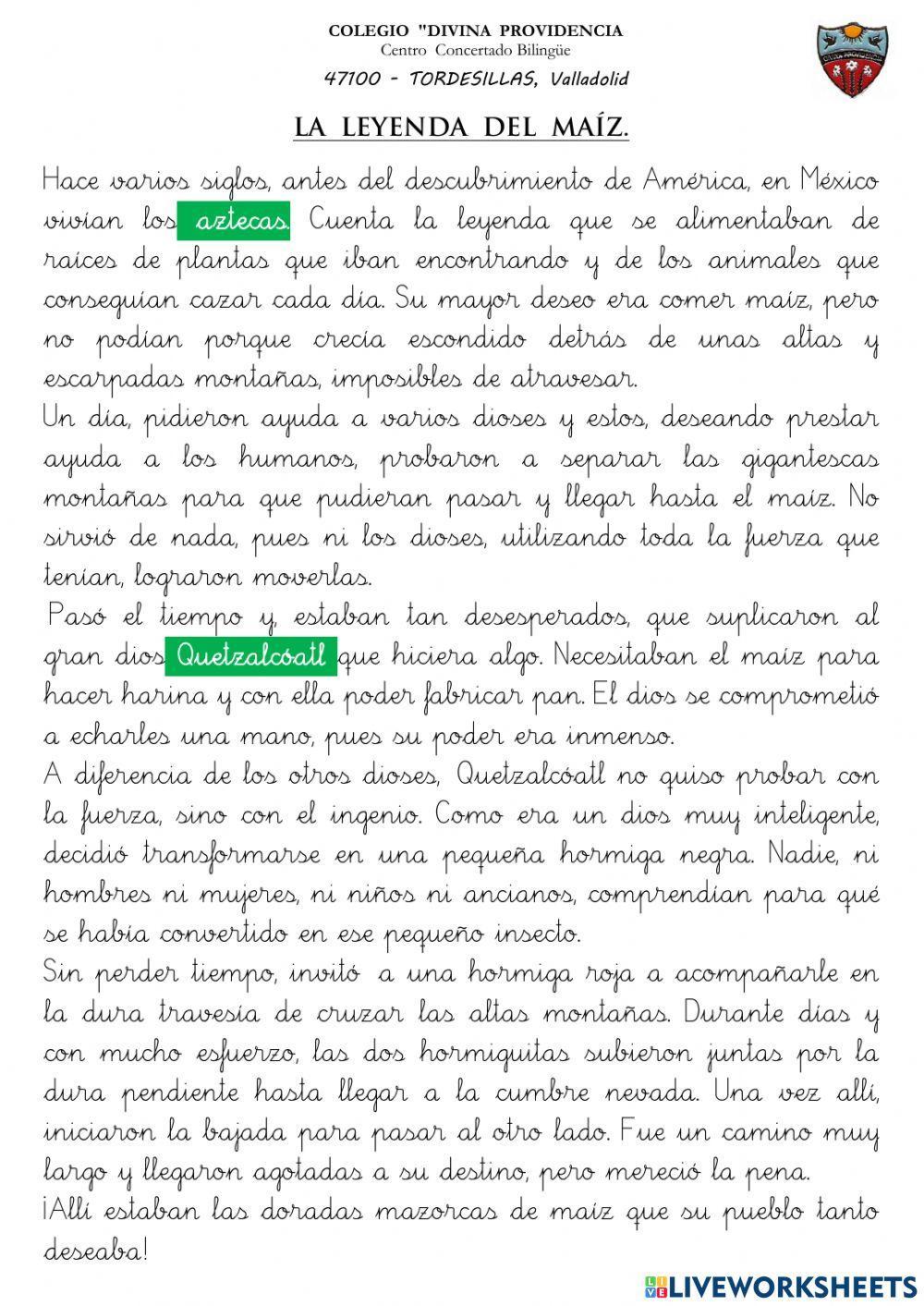 Comprensión Lectora 3º EP 15.- VERBOS, HETERÓNIMOS LEYENDA