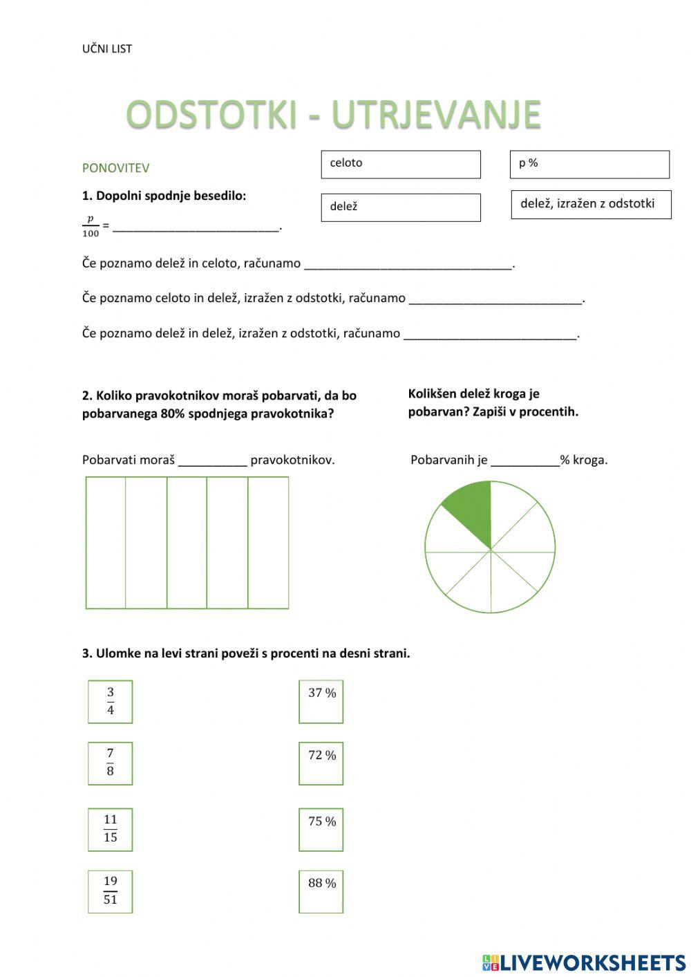 ODSTOTKI - UTRJEVANJE