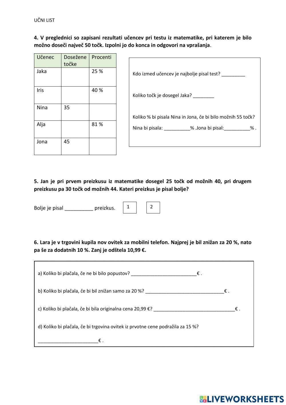 ODSTOTKI - UTRJEVANJE