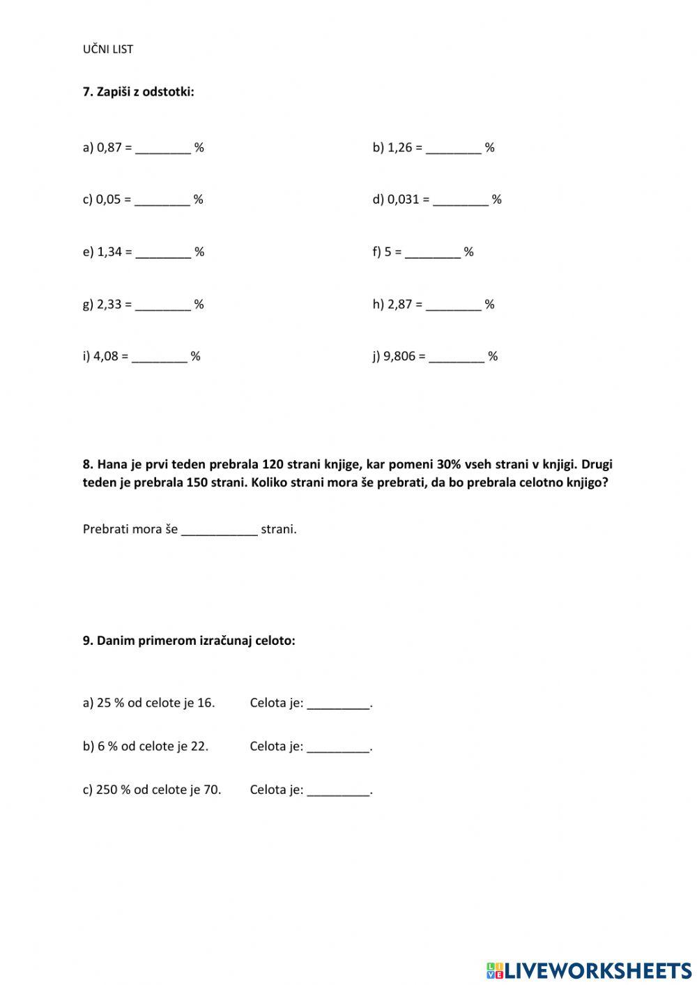 ODSTOTKI - UTRJEVANJE