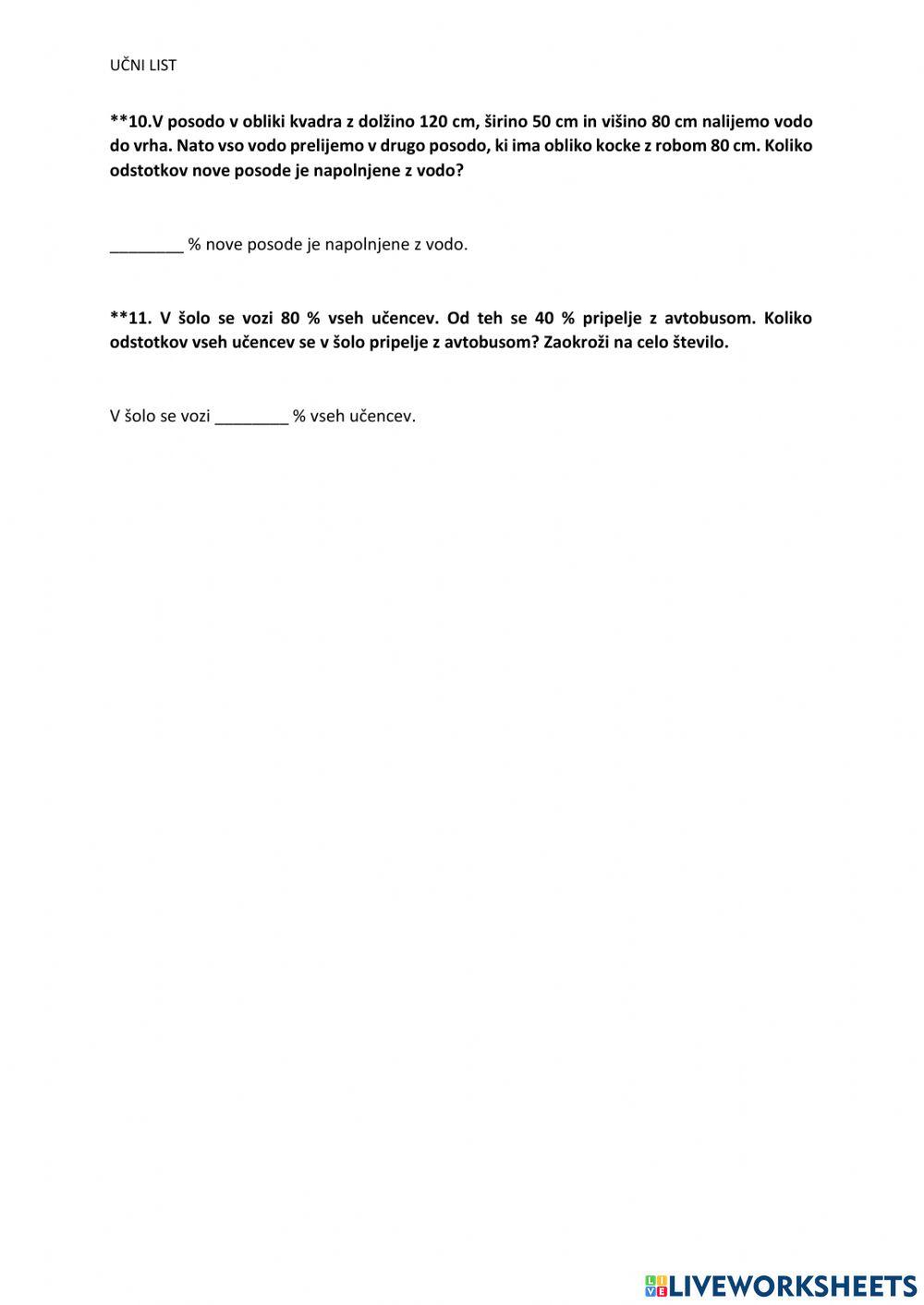 ODSTOTKI - UTRJEVANJE