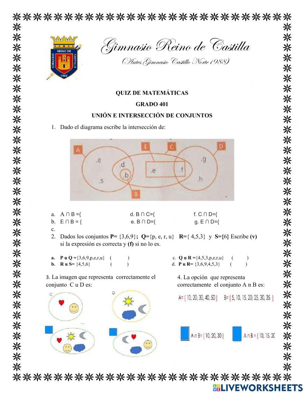 Union e intersecciòn de conjuntos