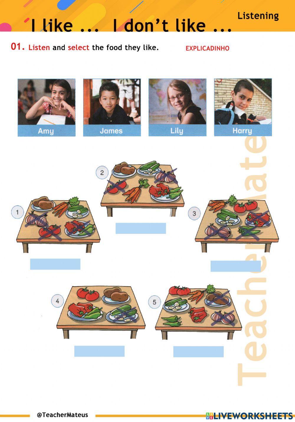 PRESENT SIMPLE - LISTENING - I like .... FOODS - 3