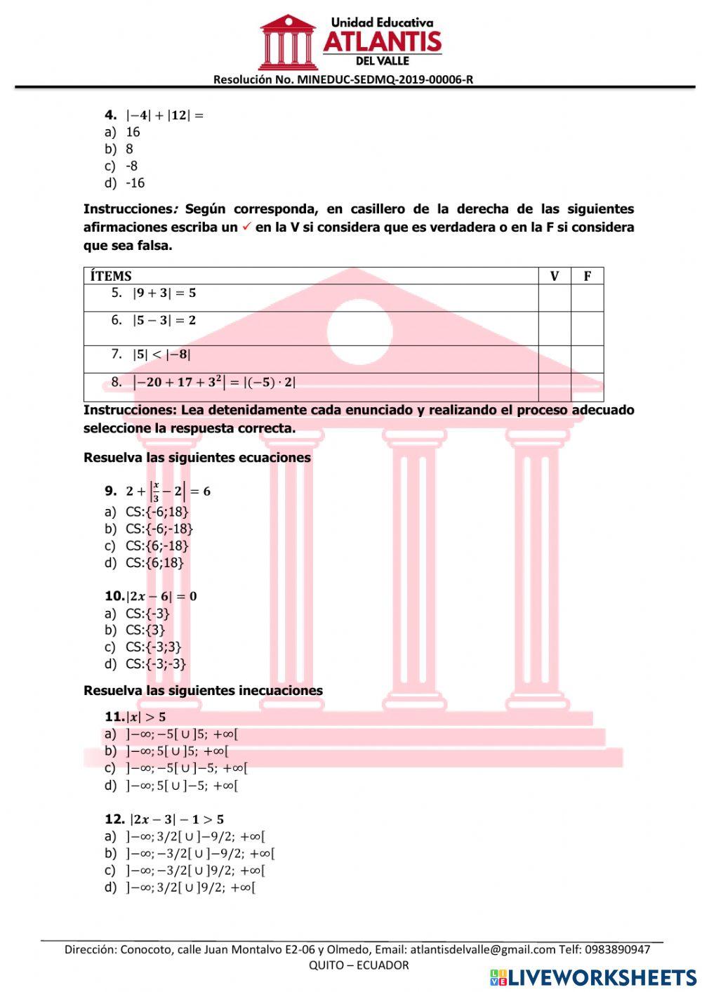 Cuestionario Matemática 3er parcial