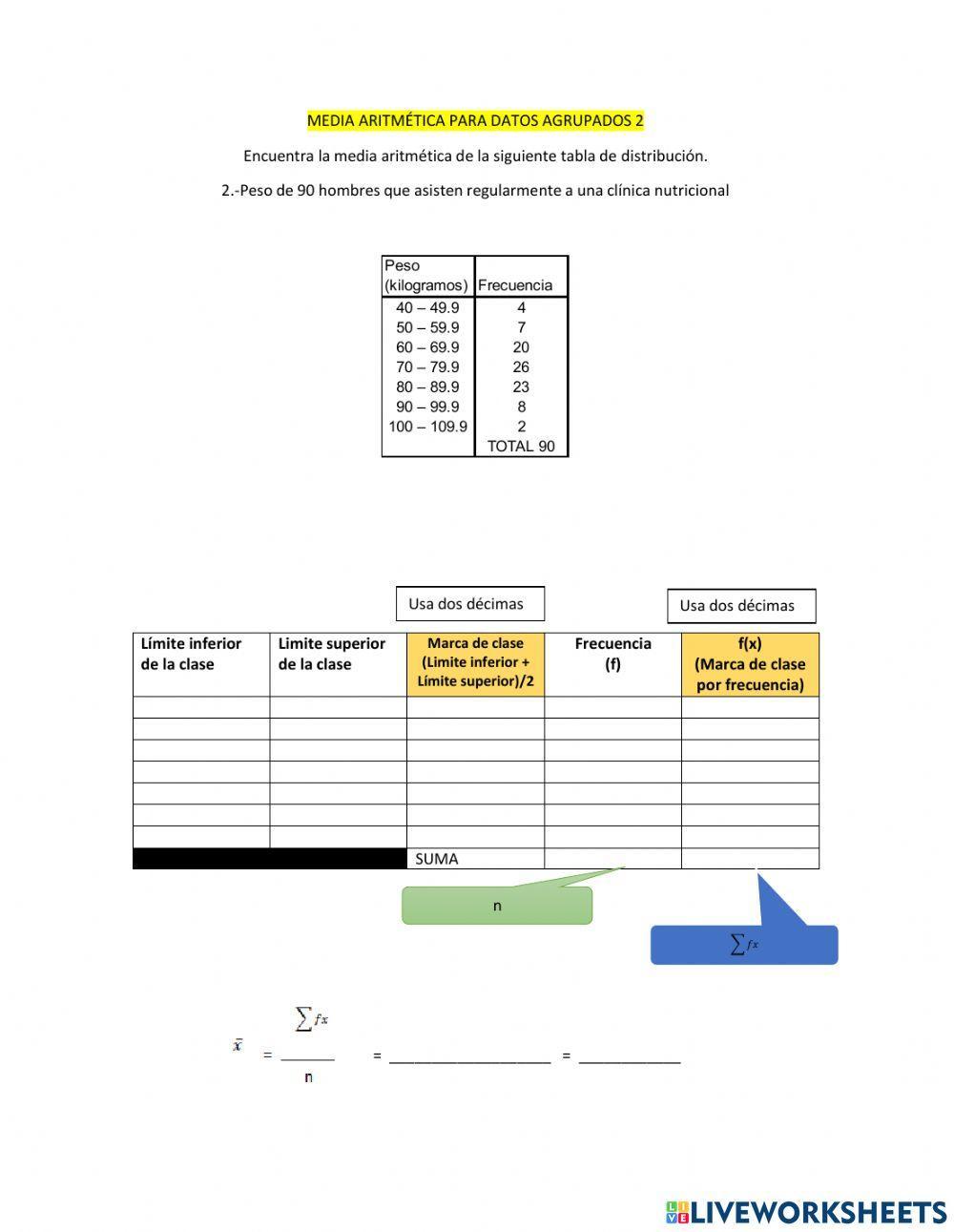 Media aritmetica de datos agrupados