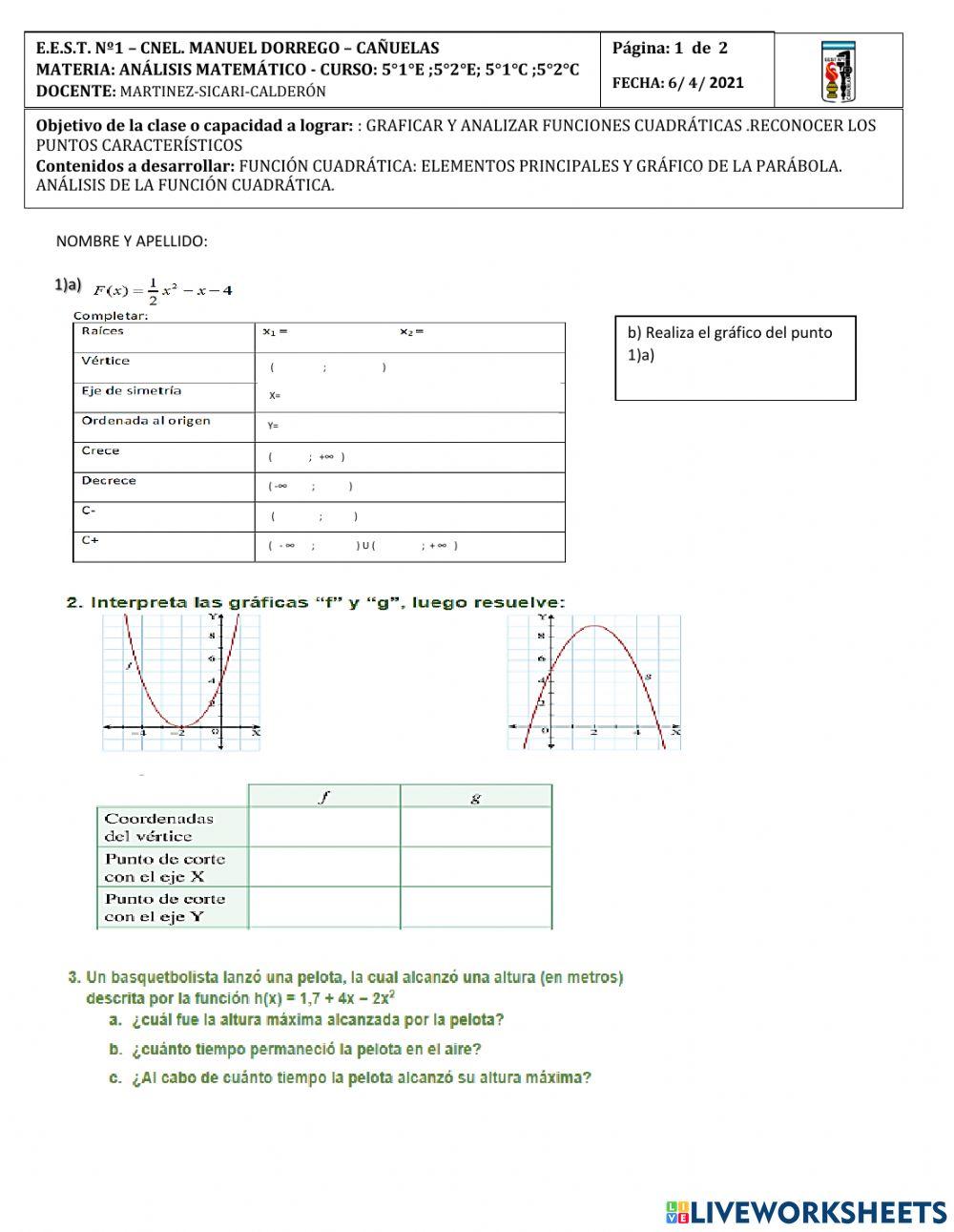5° año TP N°1 CUADRÁTICA 2021