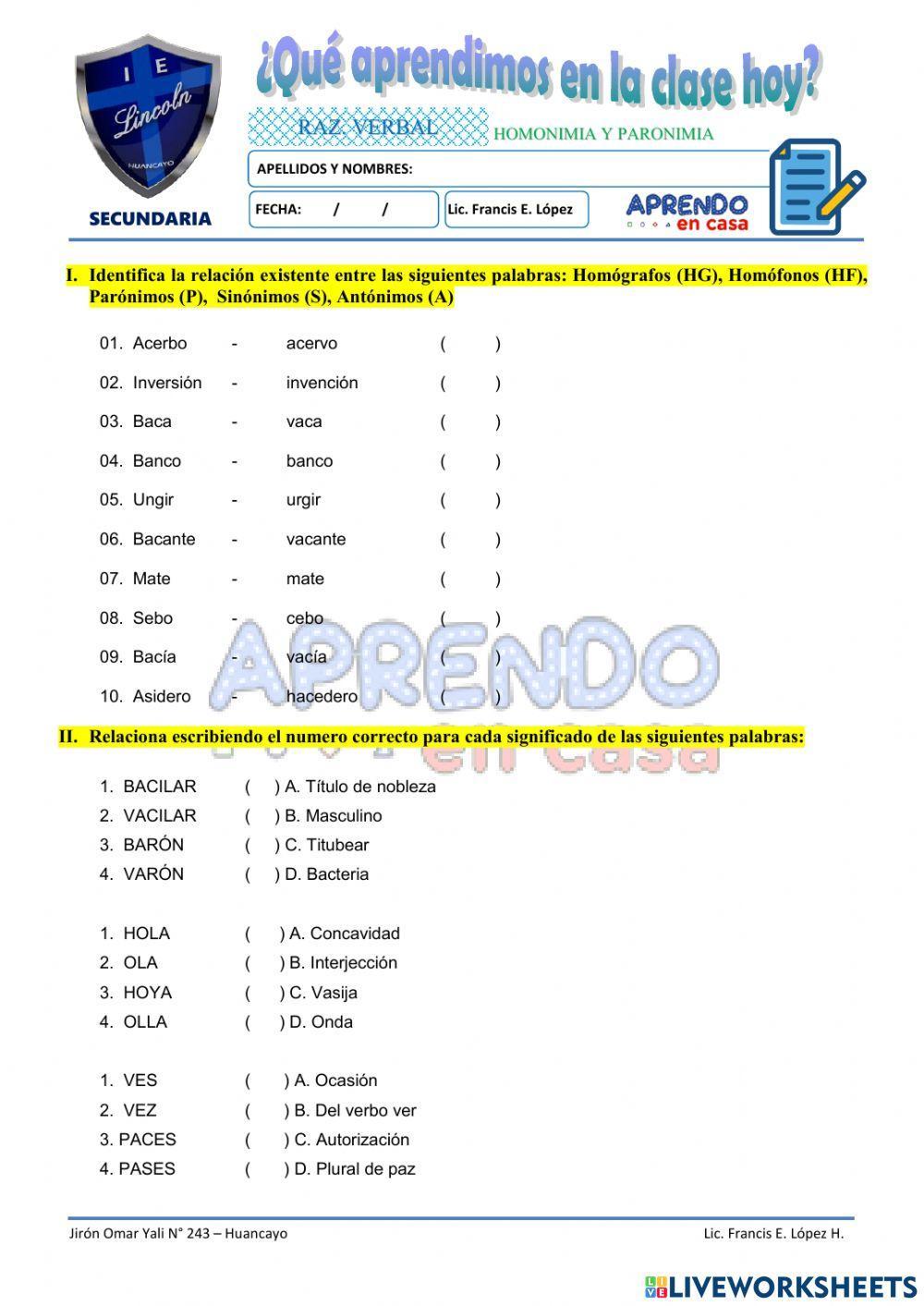 Prac. homonimia y paronimia