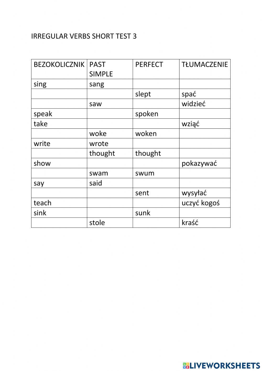 Irregular verbs