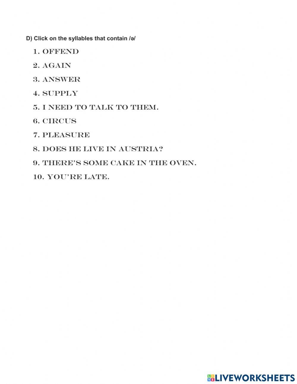 Pronunciation exercise