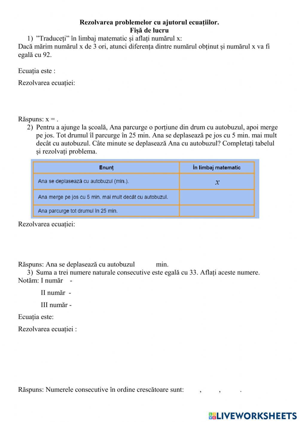 Rezolvarea problemelor cu ajutorul ecuațiilor-2