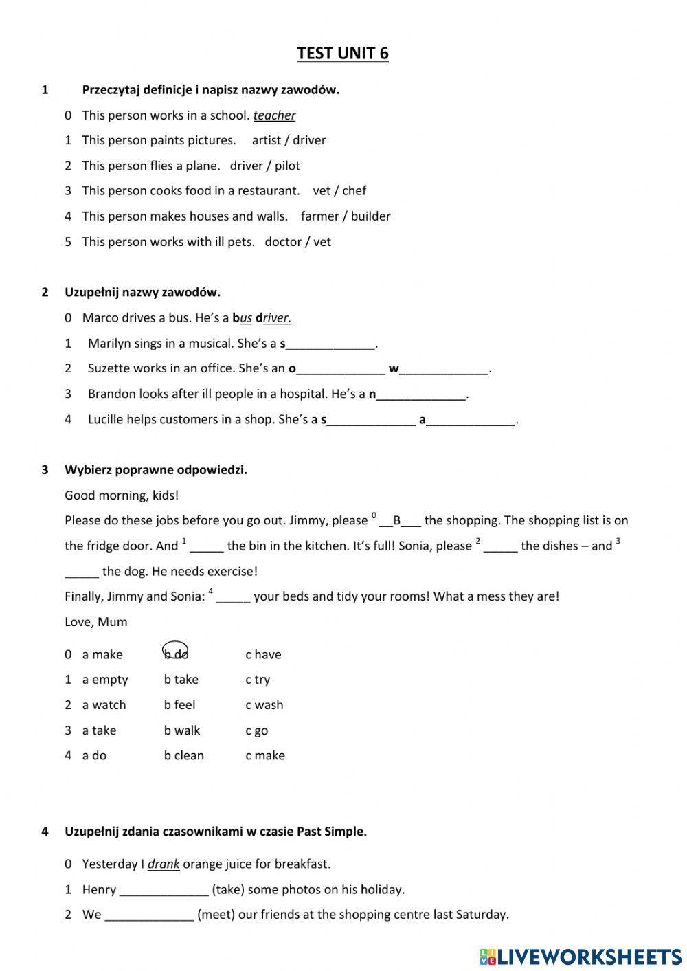 Liveworksheets English Class A1 Unit 7 liveworksheets-english-class-a1-unit-7