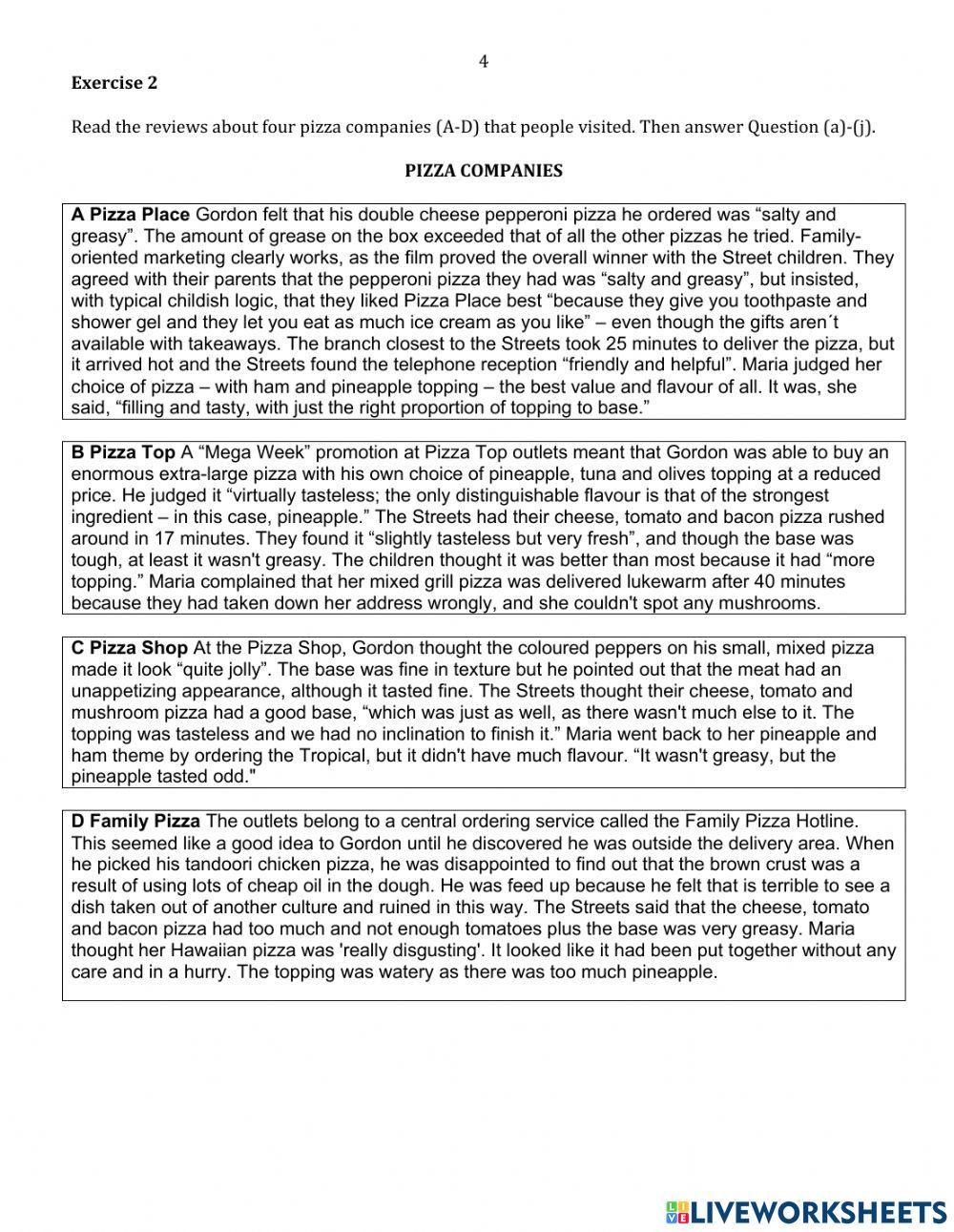 ESL-EX-2-Pizza Company online exercise for | Live Worksheets