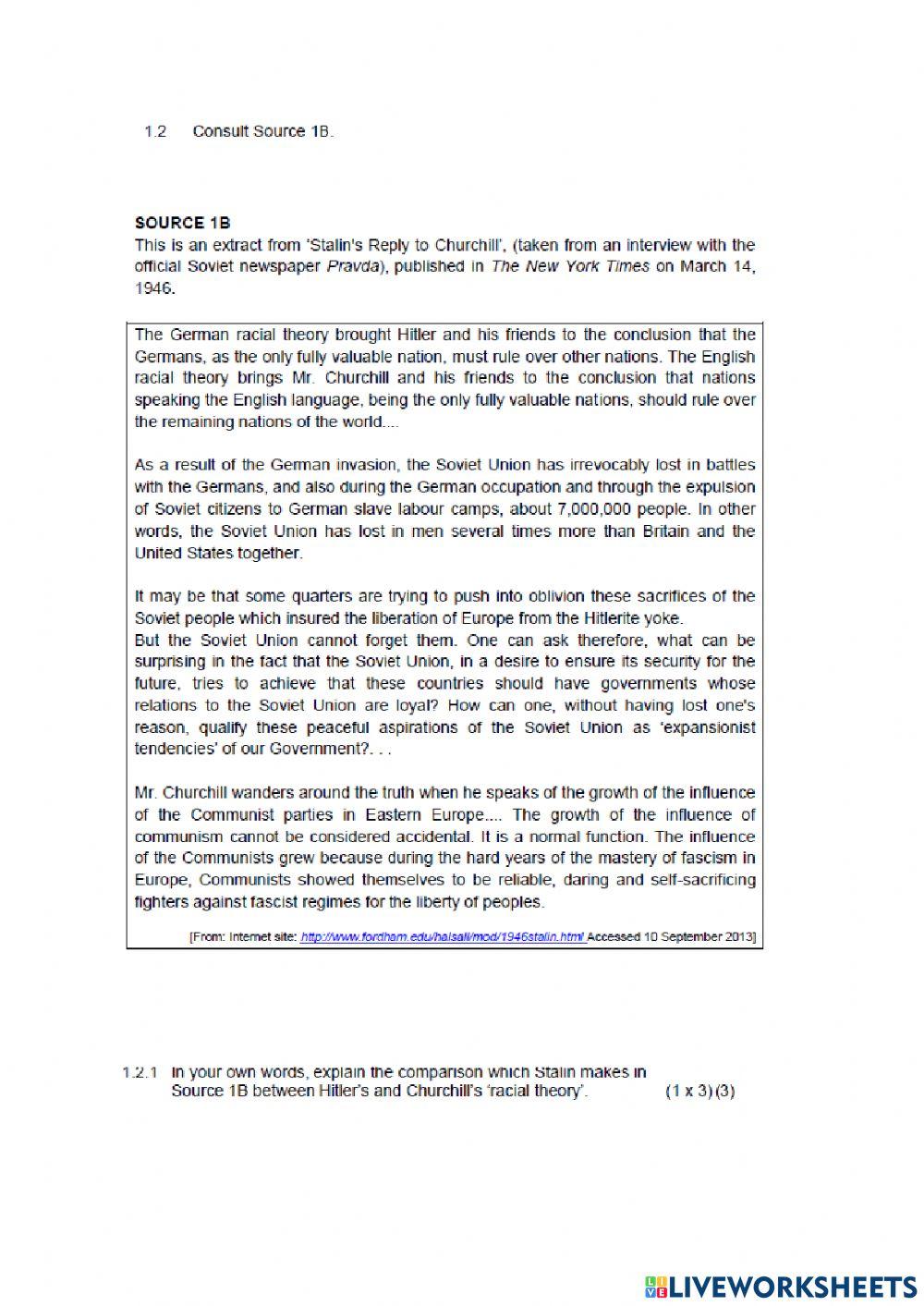 Topic 1 Cold war reading and writing worksheet | Live Worksheets