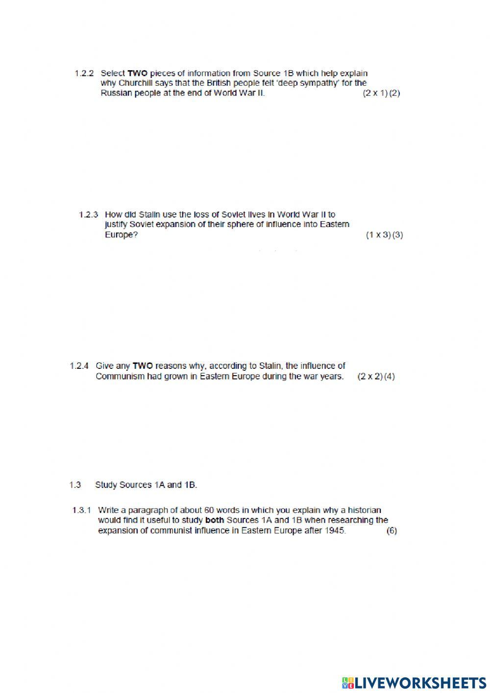 Topic 1 Cold war reading and writing worksheet | Live Worksheets