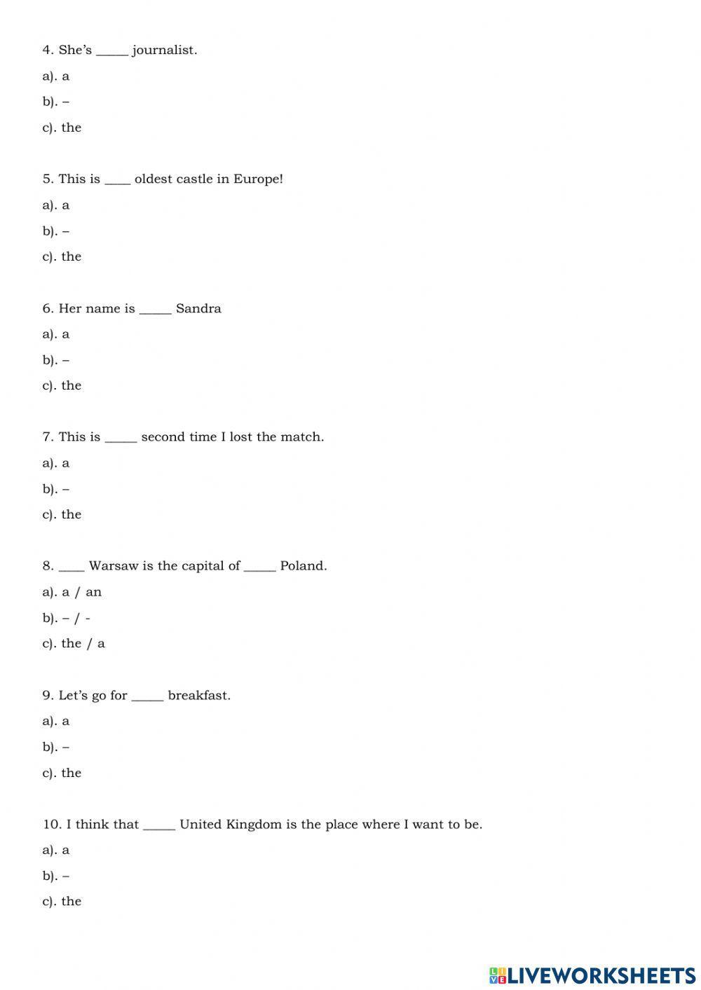 przedimki - ćwiczenia