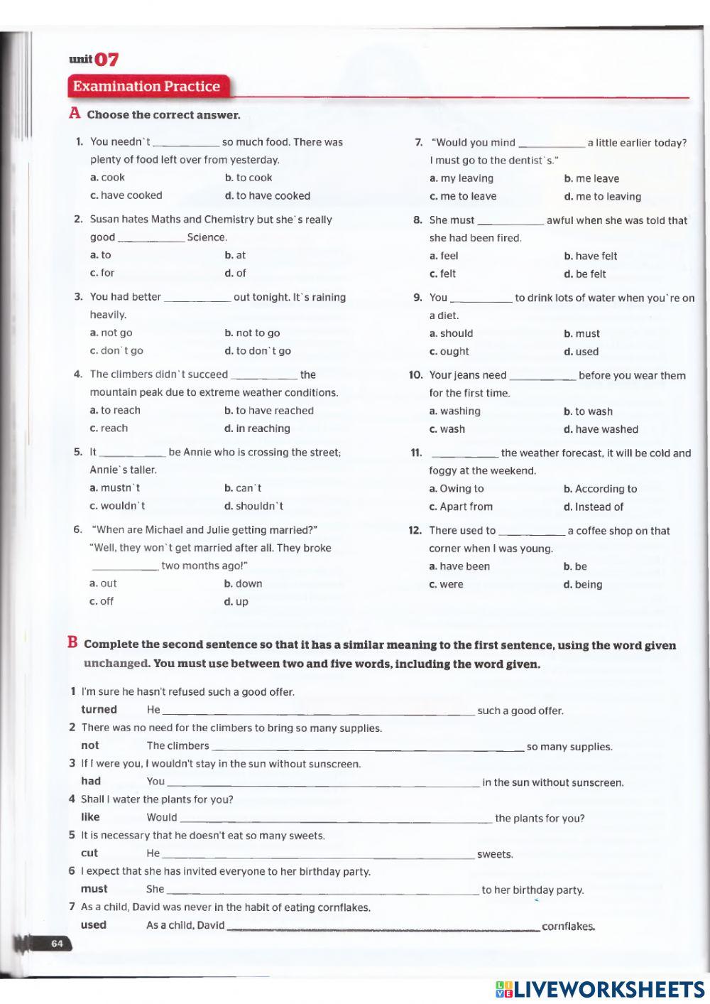 Use of English B2 - Unit 7