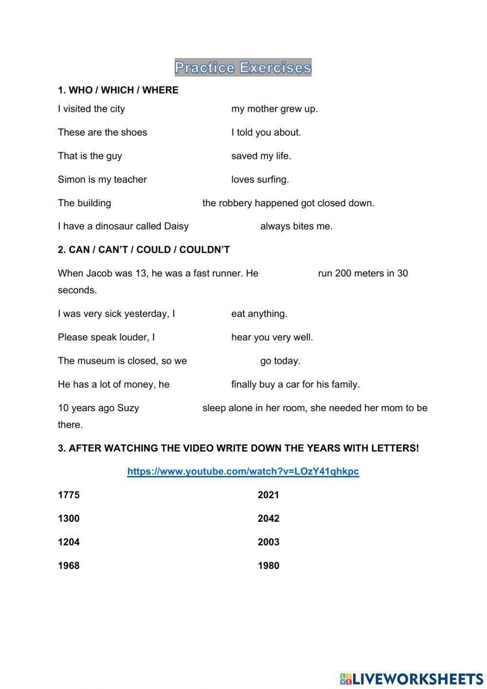 Unit 6 Practice exercises