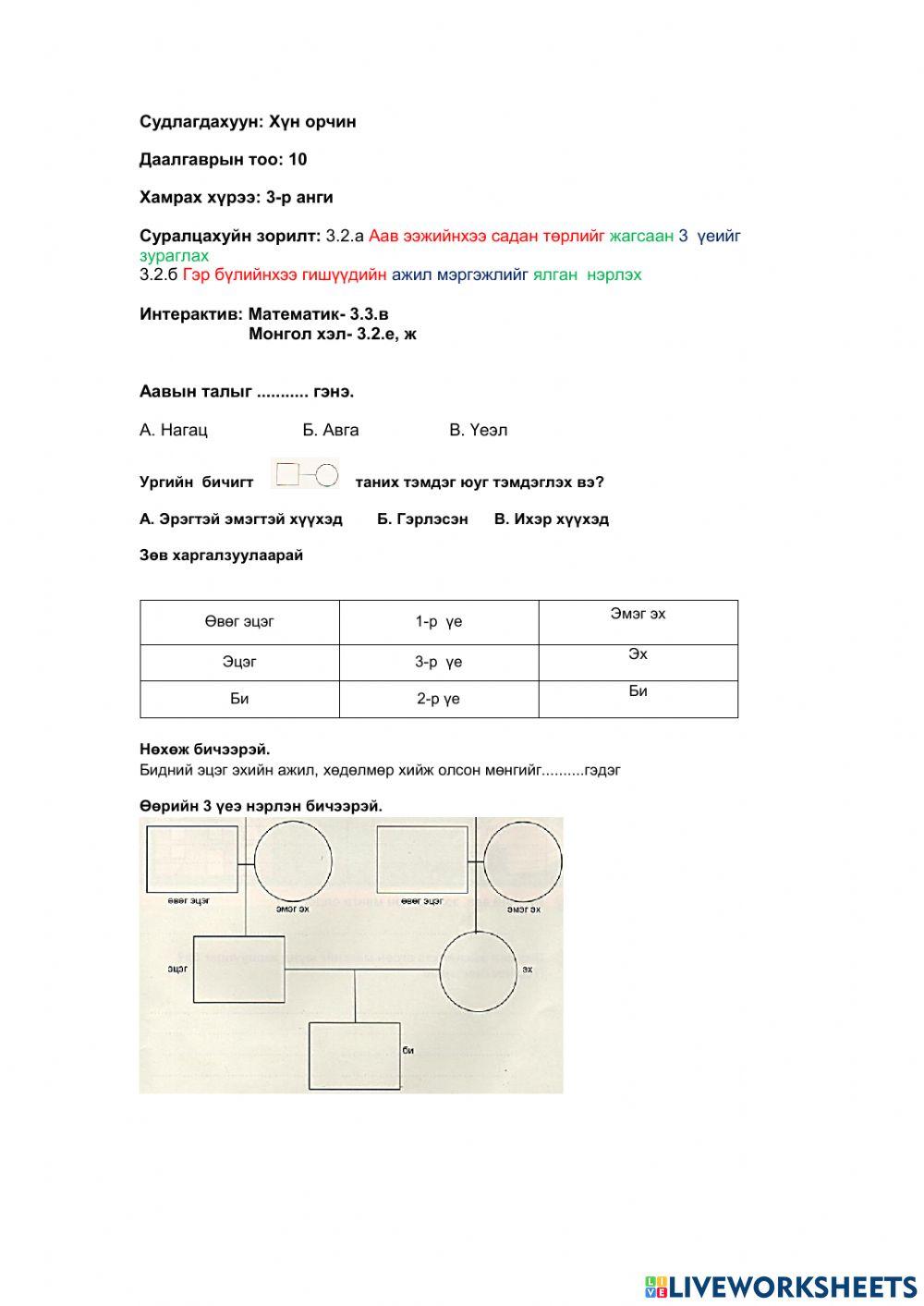 Хүн орчин interactive worksheet | Live Worksheets