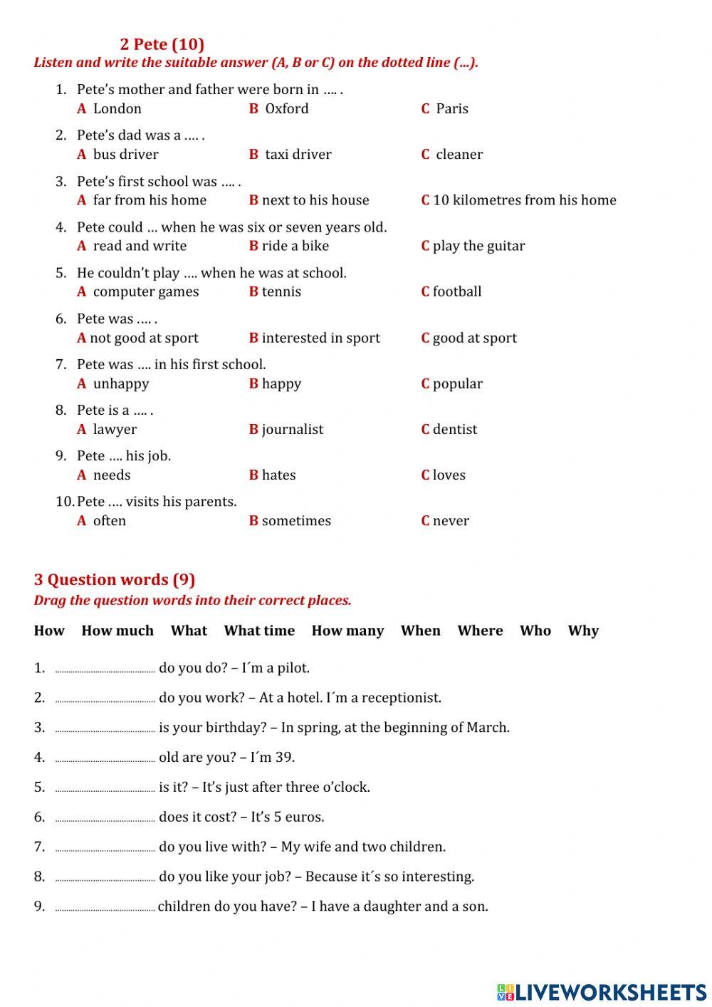 English A1.1 Final Test online exercise for | Live Worksheets