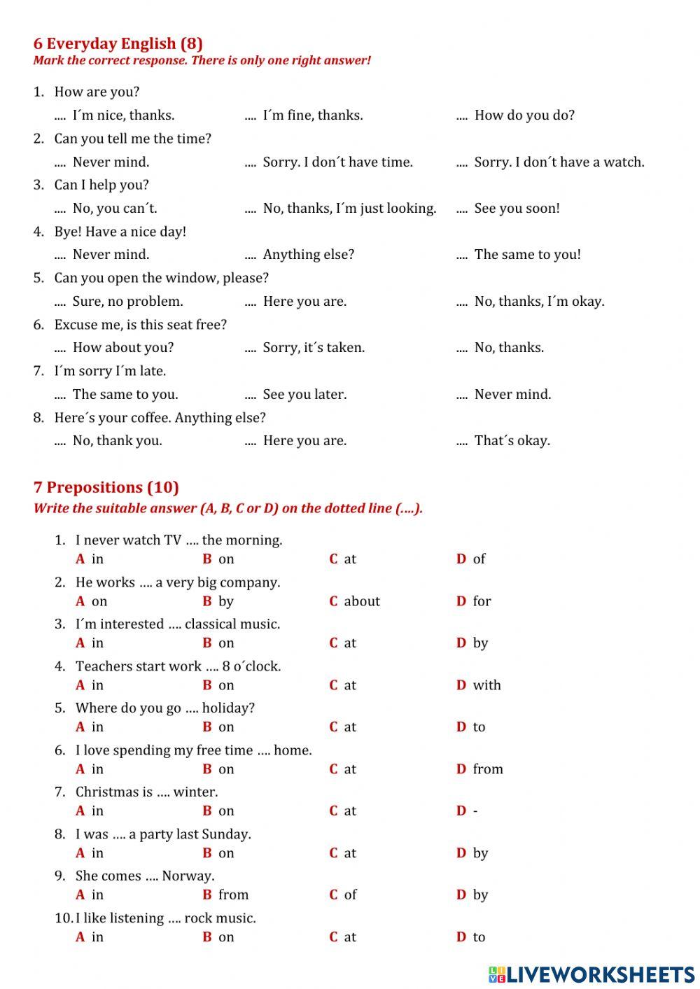 English A1.1 Final Test online exercise for | Live Worksheets