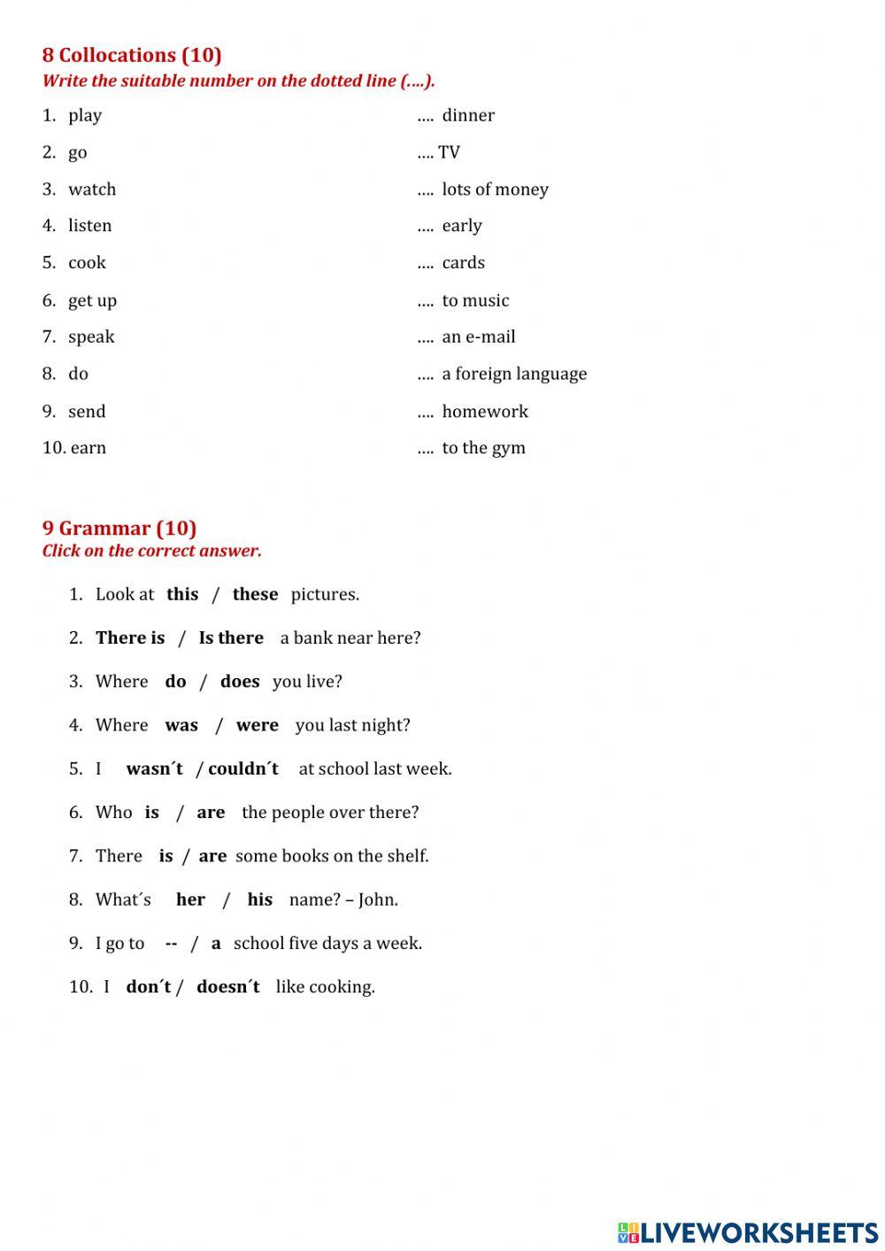 English A1.1 Final Test online exercise for | Live Worksheets