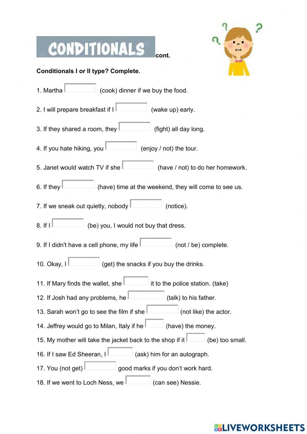 Conditionals type I and II cont.
